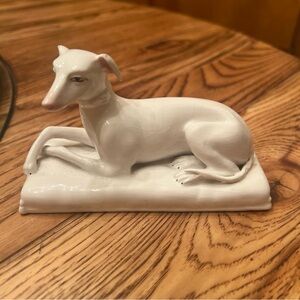 Vintage White Ceramic Greyhound Dog on Pillow Figurine Made in Italy
